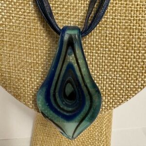 Blue Swirl Lampwork Glass Pendant Necklace